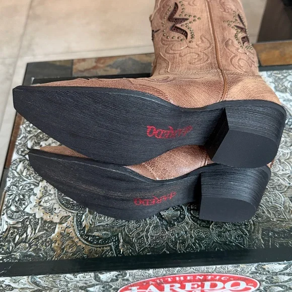 NWT Laredo Brown leather Western Boots embellishment women’s sz 6.5 W - Picture 6 of 10